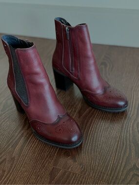 Pikolinos Burgundy Leather Ankle Boots | Made in Spain | Size EU 38